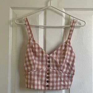 Check Plaid Button Front Gingham Pink Cropped Cami Top